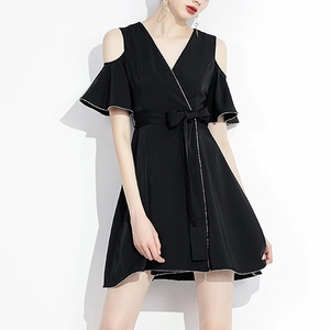 High Fashion Good Quality Summer Sexy Black Party Dress for Ladies