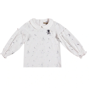 2020 Wholesale 100% Cotton Moon and Star Printed Peter Pan Collar Girls Shirts