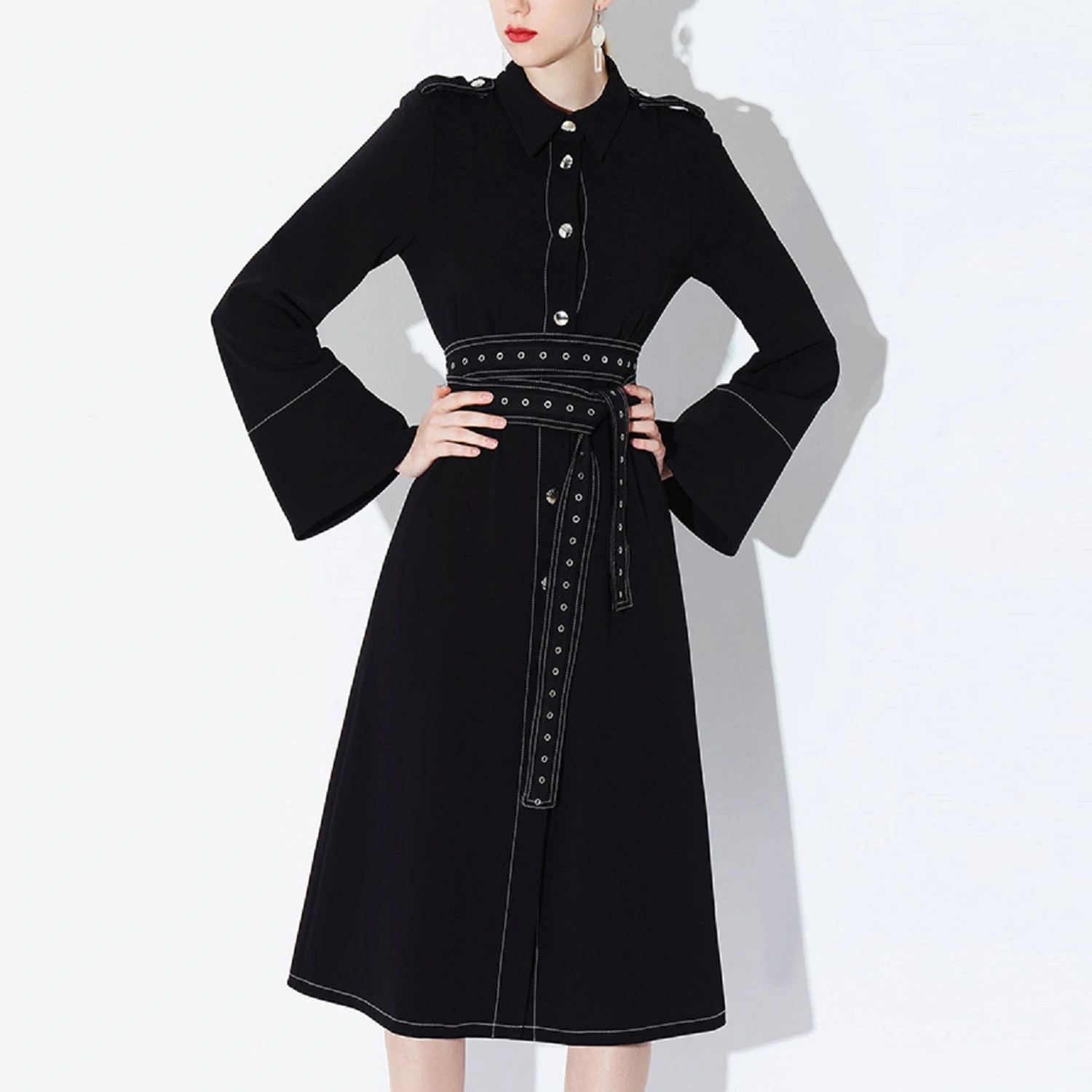 New Design Long Sleeve Slim Autumn High Fashion Woman′s Dress Coat