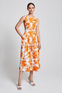 Sleeveless Orange Print Midi Dress