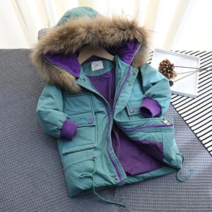 New Fashion Hooded Fur Collar Rib Cuffs   Cold Resistant for Children Long Coat