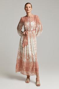 Lady Button Full Length Silk Dress-pink