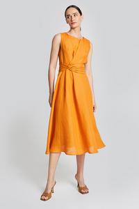 Sleeveless Orange Knee Length Linen Dress