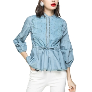 2021 Spring Autumn Hot Popular Casual 34 Sleeve Cotton Shirt for Ladies