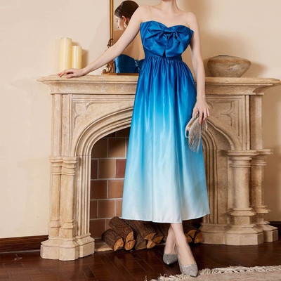 Summer Sexy Elegant Strapless Fitted Evening Gown with Bow