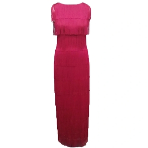 Summer New Arrivals 2020 High Quality Viscose Tassels Tiered Slim Long Party Dress for Ladies