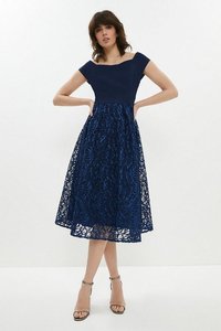 Navy Embroidered Midi Dress