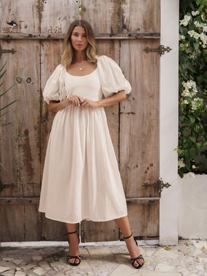 New Ladies' lantern sleeve backless Midi dress