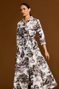 Toile du Jouy-print Calf-length Shirt Dress