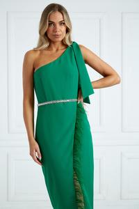 LadiesFree-Tying Feather Green Dress