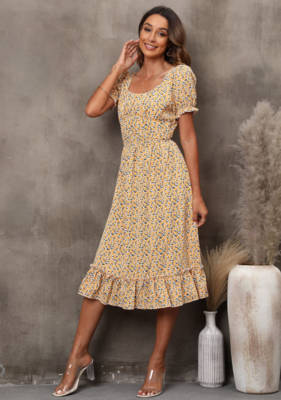 New U-neck backless lace-up short sleeve dress