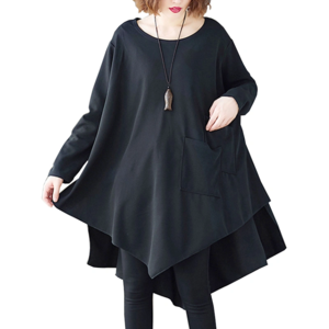 Women Fashion Black Loose Long Sleeve Round Collar Casual Homewear