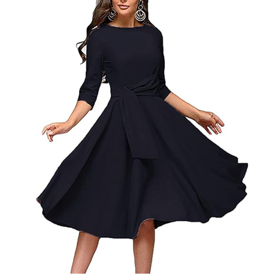 Women's &nbsp;Round Neck Short Sleeve Swing Midi A-line Dresses