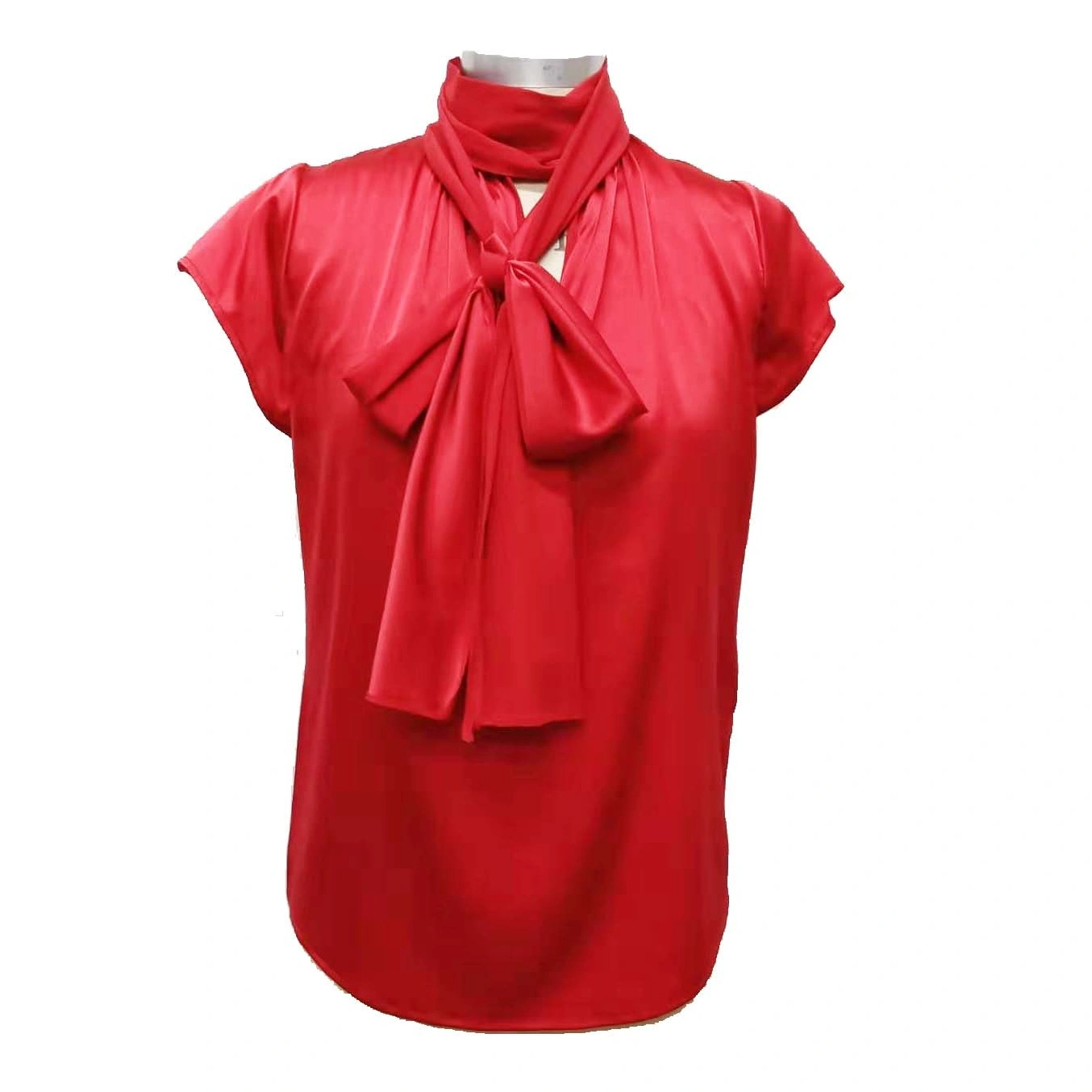 2020 New Short Sleeve Scarf Collar Office Casual Comfortable Silk Blouse for Lady