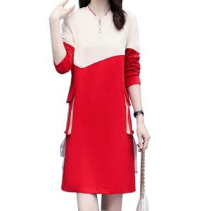2021 Spring Fashion Trend Contrast Color Knit Casual Cotton MID-Length Loose Dress
