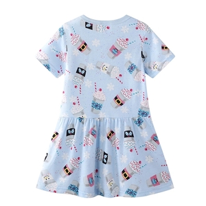 Wholesale High Quality Round Neck and Short Sleeve Print Children′s Dress