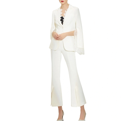 Spring Autumn Business Slim Lace Two Piece Set Blazer Pants Set for Women