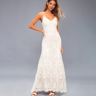 New V-neck sleeveless Sexy Hollow Lace Backless dress
