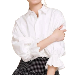 2021 Spring Autumn Hot Popular Casual Puff Sleeve Cotton White Shirt for Ladies