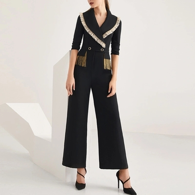 High-Waisted Suit Jumpsuit for Women′s Onesie Overalls Pants Slimming Style Straight Leg Wide-Leg Pa