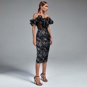 Elegant Sexy Ruffle Sequined Off Shoulder Women Dress