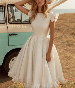 Women Flying Sleeves Lace Ruffles Backless Midi Dress
