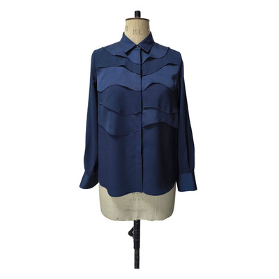 Blue long sleeve ruffled top for woman