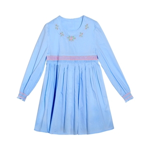 Girl Floral Embroidery Cotton Long Sleece Dress for Spring and Autumn with Good Quality