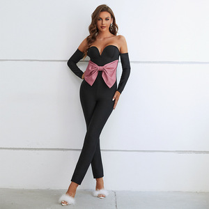 Women Off Shoulder Bow Jumpsuit