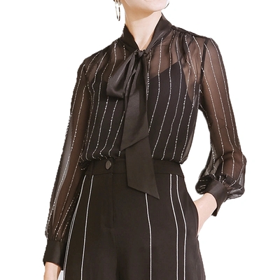 Stripe High Fashion Printed Long Sleeve Office Daily Popular Blouse for Ladies