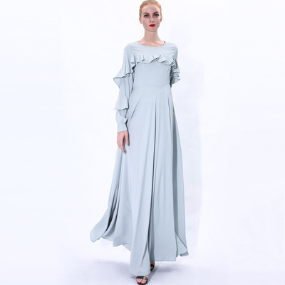 Ladies' round-neck long-sleeve ruffles floor-length dress