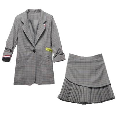 Spring Autumn New Fashion Sweet Pleated Long Sleeve Tailored Suit Two Piece Set for Women