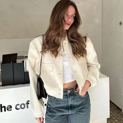 Fashion Women Vintage Solid Long Sleeve Bomber Jackets