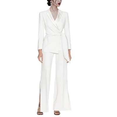 New Popular Spring Autumn White Office Business Blazer Pants Two Piece Set for Women