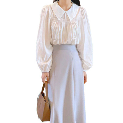 Collar Front Shirring Blouse