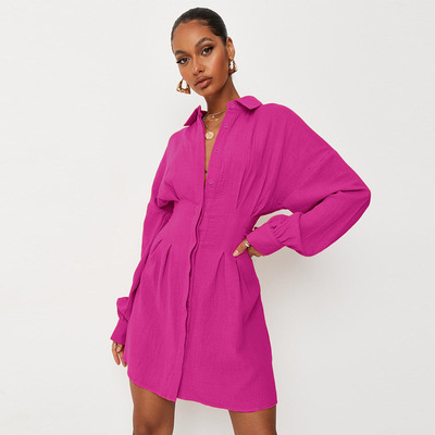 Women casual long sleeve lapel mini dress
