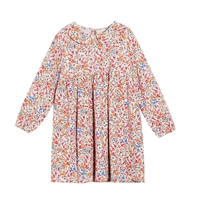 Autumn Girls Fashion Small Floral Doll Collar Long Sleeve Dress Children Skirt