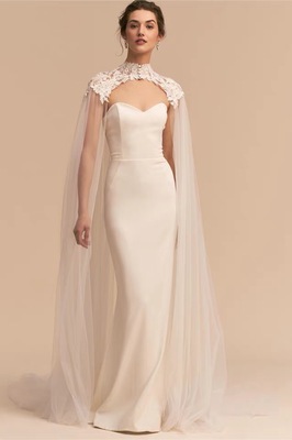 Women Elegant Tulle Long High Neck Lace Cape &nbsp;Dress