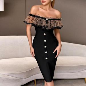 Off Shoulder Ruffles Lace Women's Dress