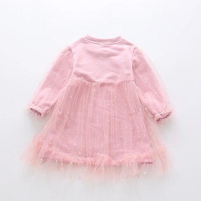 Good Quality Girl Knitted Cotton Long Sleece Round Neck Dress for Spring and Autumn