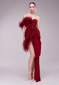 Gorgeous feather Burgundy strapless dress