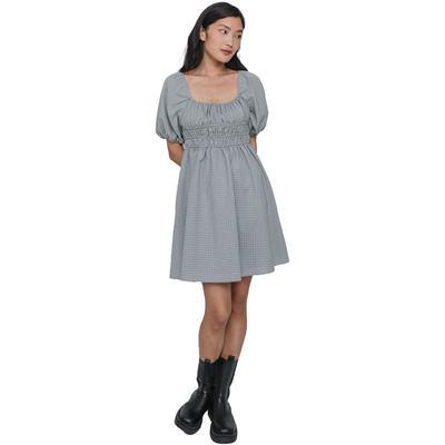 Shirred Puffy Sleeved Dress