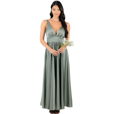 A-Line Satin Maxi Dress with gathered front detail