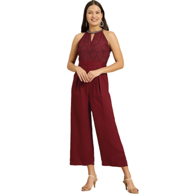 Red Printed Basic Jumpsuit