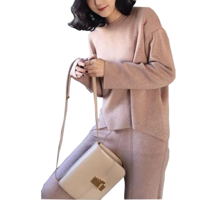 2020 Women Casual Knit Sweater Long Sleeve Leisure Apparel Two Piece Set