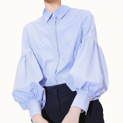 2021 Spring Autumn High Fashion Hot Popular Stripe Balloon Sleeve Shirt for Ladies