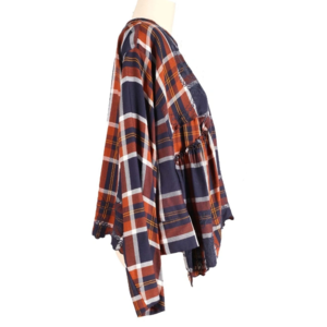 Viscose Yarn Dyed Check Causal Comfortable Embroidery Blouse for Woman