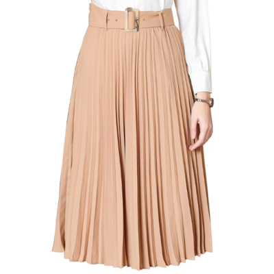 Spring Autumn Hot Popular Pleated Casual Knee-Length Skirt for Lady