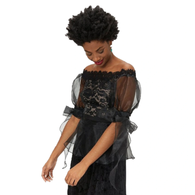2020 Popular Black Lace Organza Top