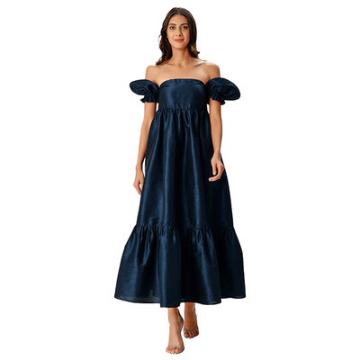 Puff Sleeve Strapless Maxi Dress
